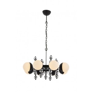 METAL AND GLASS GOLD CHROME AND BLACK CHANDELIER 68 CM DIAMETER LOAD: 105 CM